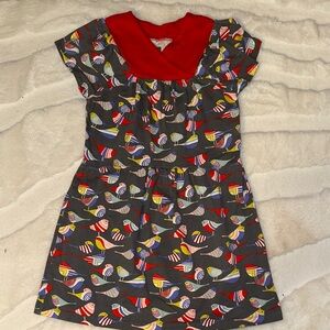 TEA COLLECTION BOUTIQUE 100% COTTON KNIT GRAY & RED BIRDS DRESS EUC 10